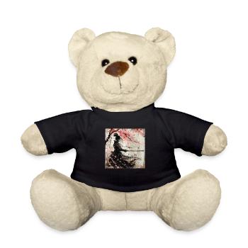 Japanese, Samurai, Cherry Blossom, Art, Ukiyo-E - Teddy Bear - black - Front