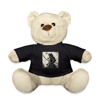 Cat Samurai Japan Ukiyo-E - Teddy Bear - black - Front