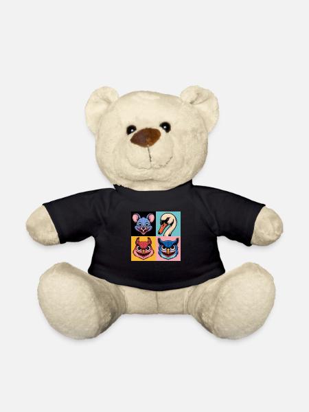 Pop Art Mouse Swan Squirrel Owl Halloween - Teddy Bear - black