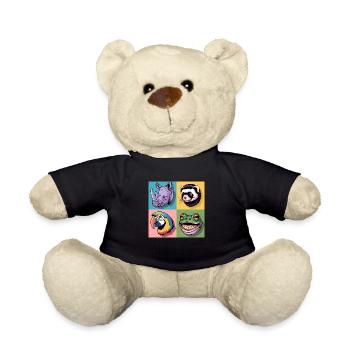 Popart bunt Nashorn Mader Papagei Frosch blau grün - Teddy - Schwarz - Vorne
