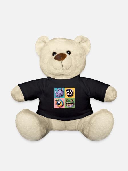 Popart bunt Nashorn Mader Papagei Frosch blau grün - Teddy - Schwarz