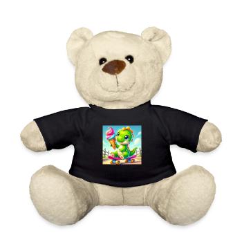 Dino with cream cone sitting on a skateboard - Teddy Bear - black - Front