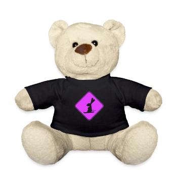 Rabbit Warning Sign Ski Bunny Skiing Skiing - Teddy Bear - black - Front