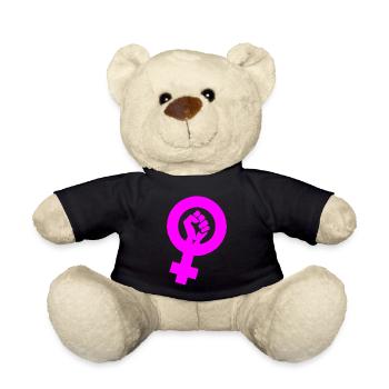 Le féminisme combat le poing rose - Nounours - noir - Devant