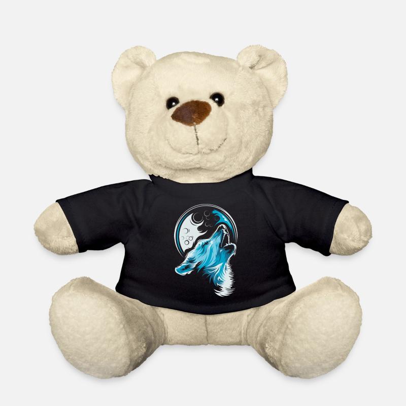 blauer Wolf Mond jaulen Illustration Waldtiere - Teddy - Schwarz