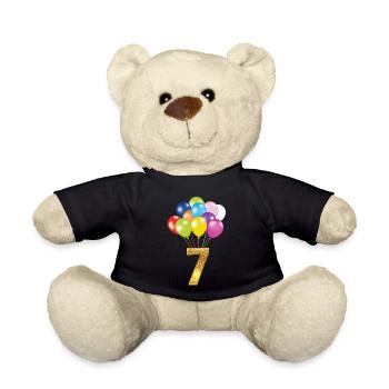 7 children birthday happy birthday - Teddy Bear - black - Front