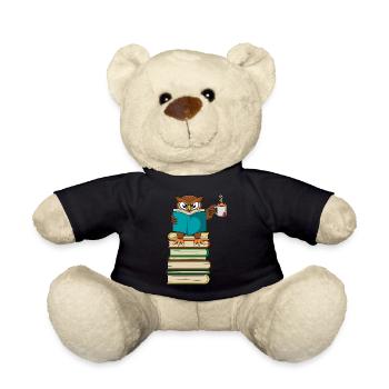 Livre drôle de hibou lisant et buvant du thé - Nounours - noir - Devant