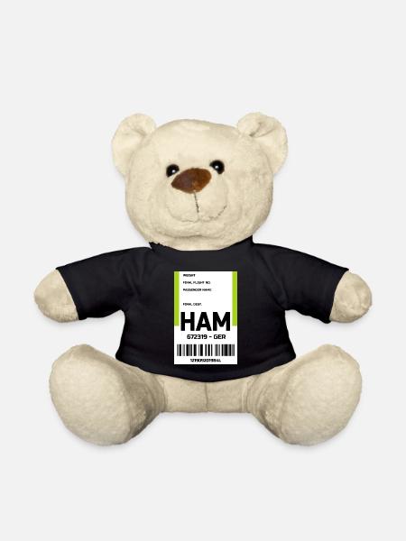 Flughafen Reise Etikett Aufkleber Hamburg HAM - Teddy - Schwarz