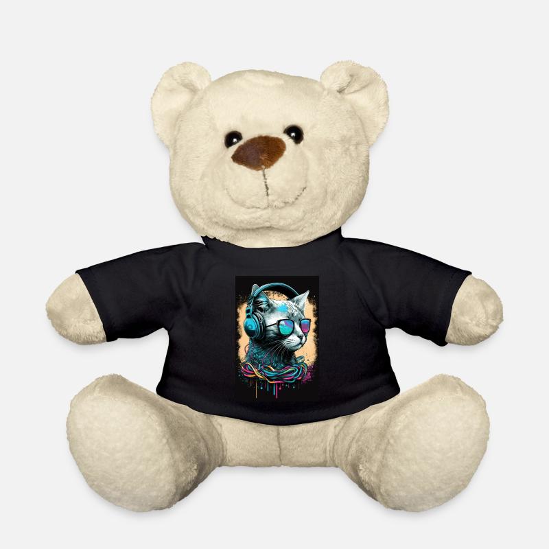 Katze Kopfhörer Sonnenbrille retro Headphones Pop - Teddy - Schwarz