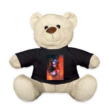 Demon Girl Beautiful Demon Girl Horns Flames - Teddy Bear - black - Front