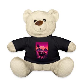 Synthwave Country Car Retro Sun Palms - Teddy Bear - black - Front