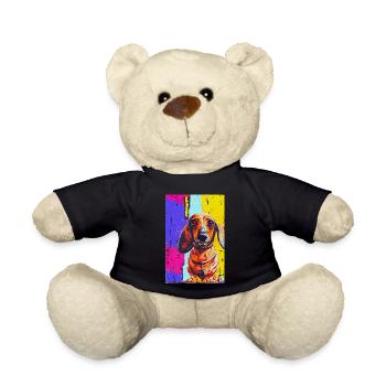 Modernes Pop-Art Print | Dackel mit Graffiti Bunt - Teddy - Schwarz - Vorne