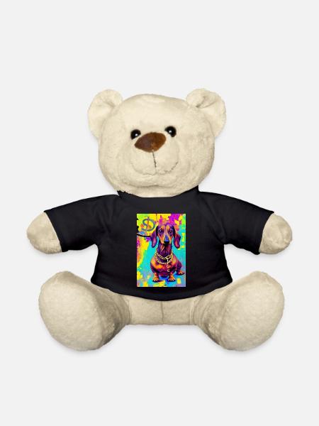 Modernes Pop-Art Print | Dachs mit Graffiti Bunt - Teddy - Schwarz