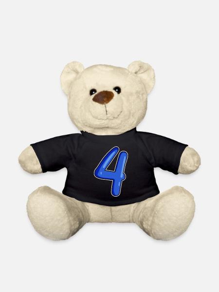 4 Zahl in Blau - Teddy - Schwarz