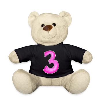 Drei - 3 - Nummer 3 - Zahl 3 - Teddy - Schwarz - Vorne