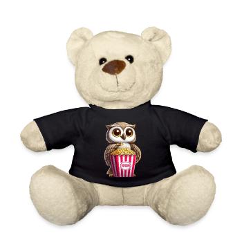 Eule mit Popcorn im Kino Filmabend - Teddy - Schwarz - Vorne