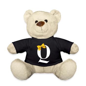 Letter q yellow bow - Teddy Bear - black - Front