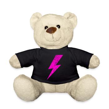 Bright Pink Lightning Motif - Teddy Bear - black - Front