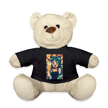 Prost! Anime Mädchen mit Bier - Teddy - Schwarz - Vorne