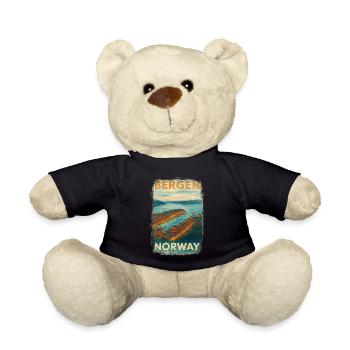 Bergen Norway – Watercolor Vintage Travel Poster - Teddy Bear - black - Front