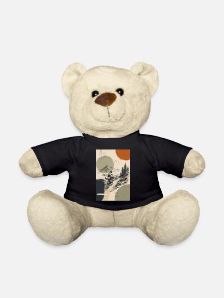 Mountain Path Cyclists Evening Sun - Teddy Bear - black