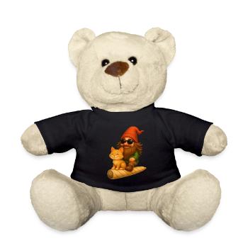 Cooler Zwerg mit Katze auf Joint fliegend - Weed - Teddy - Schwarz - Vorne