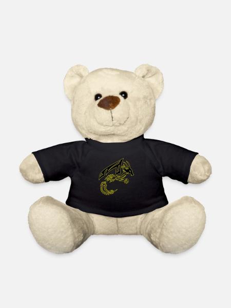Tribal Black and Yellow Dragon - Teddy Bear - black