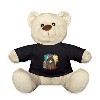 Coole bunte Hippie Hipster Katze mit Brille - Teddy - Schwarz - Vorne