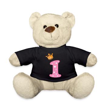 Birthday Girl Crown Pink Number One Star - Teddy Bear - black - Front