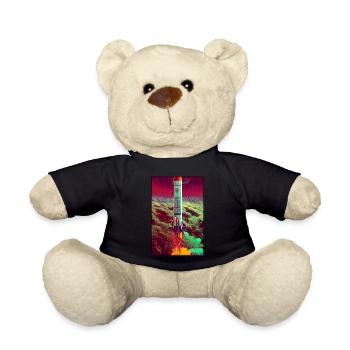 Rocket Launch Space Stars Clouds - Teddy Bear - black - Front