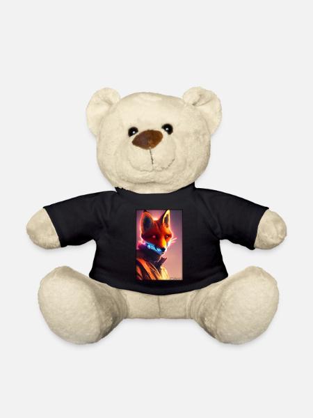 Fox Wildlife Cyber Neon Punk Future Sci-Fi - Teddy Bear - black