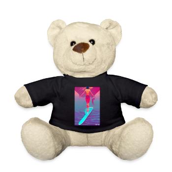 Surfergirl Mädchen Frau Surfbrett Wellen Meer - Teddy - Schwarz - Vorne