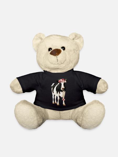 Holstein Cow With Flowers - Teddy Bear - black