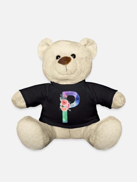 Letter P watercolor - Teddy Bear - black