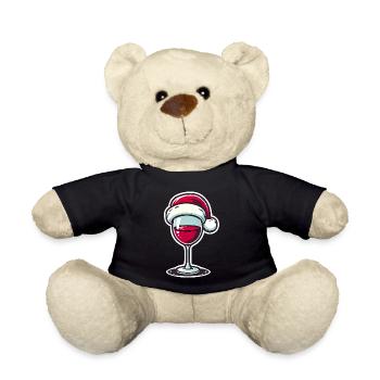 Verre à vin festif avec chapeau de Père Noël - Nounours - noir - Devant