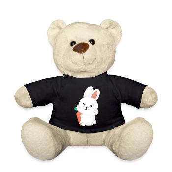 Cute White Bunny Rabbit Holding Carrot Cartoon Art - Teddy - Schwarz - Vorne