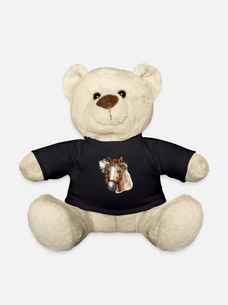 Pferd mit Weihnachtsmütze, T-Shirt, Tasse - Teddy - Schwarz