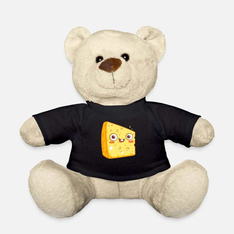 Kawaii-Käsestück mit lächelndem Gesicht - Teddy - Schwarz