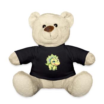 Fröhlicher Cartoon-Dinosaurier mit Blumenkrone - Teddy - Schwarz - Vorne