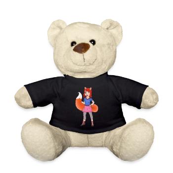 Beautiful Fox Girl Illustration - Teddy Bear - black - Front