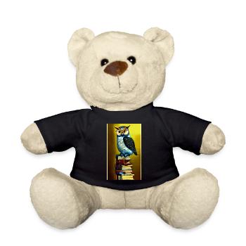 Comic Cartoon Cute Book Owl Owl Book Stack - Teddy Bear - black - Front