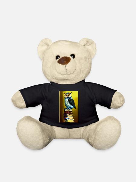 Comic Cartoon Süße Büchereule Eule Bücherstapel - Teddy - Schwarz