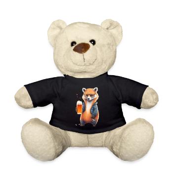 Cooler Fuchs mit Lederjacke Bier und Sonnenbrille - Teddy - Schwarz - Vorne