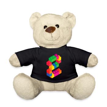 Cute Block Building 2nd Birthday Gift 2 Year Old - Teddy Bear - black - Front