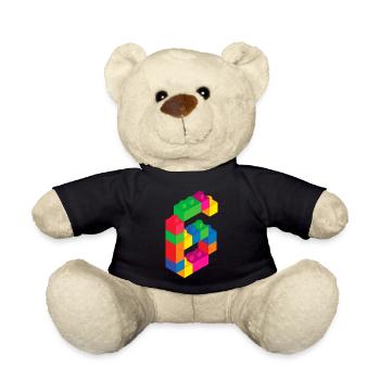 Cute Block Building 6th Birthday Gift 6 Year Old - Teddy Bear - black - Front