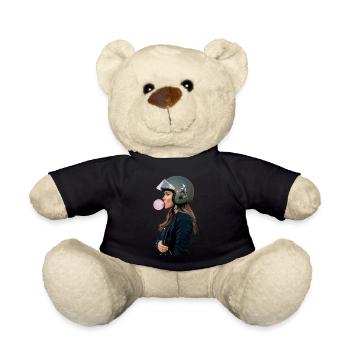 Coole Motorradfahrerin Bikerin kaut Kaugummi - Teddy - Schwarz - Vorne