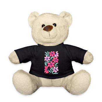 Blumen Dekor in Pink. Personalisierbar - Teddy - Schwarz - Vorne