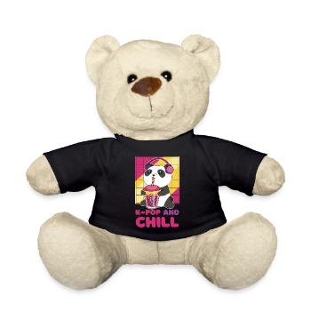 Kawaii Panda mit Kopfhörern und Bubble Tea - Teddy - Schwarz - Vorne