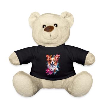 Papillon Cute Dog, Colorful,Watercolors, Neon - Teddy Bear - black - Front