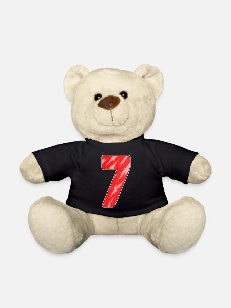 Zahl Sieben - Zahl 7 Nummer Rot - Teddy - Schwarz